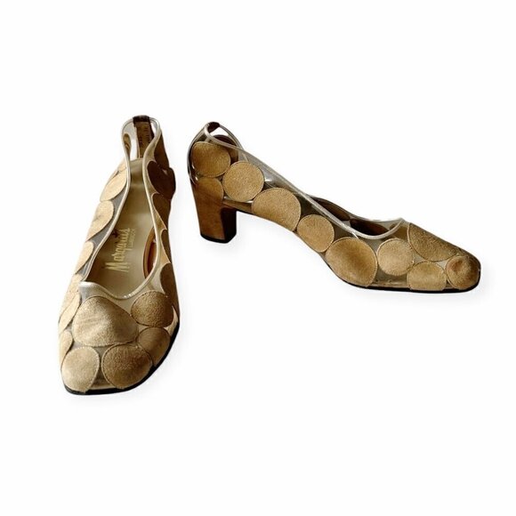 Vintage 60s Herbert Levine Mod Vinyl, Suede Pumps, Size 7B.Beige - Picture 4 of 14